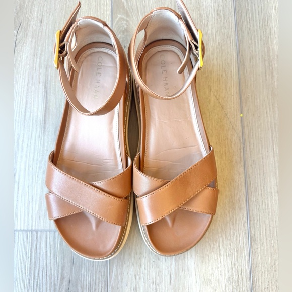 Cole Haan Fraya Platform Sandals Pecan Leather 7.5 Ankle Straps Buckle EUC - Picture 2 of 15